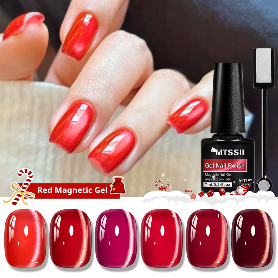 Mtssii Katzen-Magnet-Gel-Nagellack-Set, Schimmernd, Rot Rosa - Bild 2