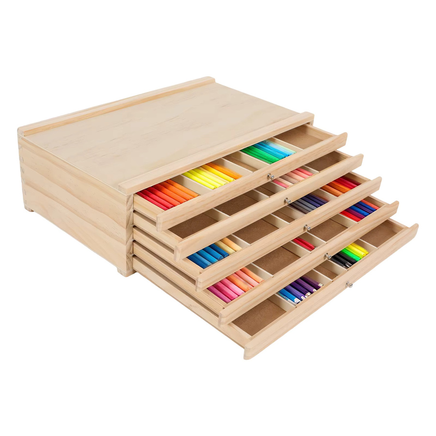 Bymaocar Vintage Aufbewahrungsbox aus Holz in Beige mit 5 Schubladen als Schreibtisch-Organizer und Schmuck-Make-up-Box - Bild 3