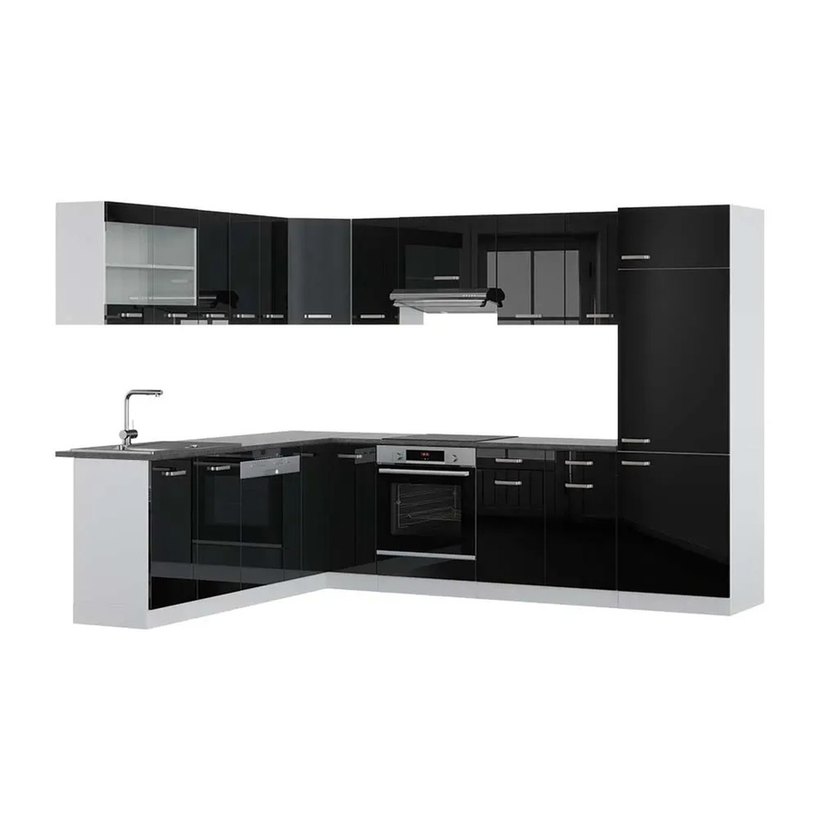 Vicco R-Line Eckküche modern in Schwarz Hochglanz, Weiß und Anthrazit, B/T/H: 227 x 287 x 207 cm - Bild 1