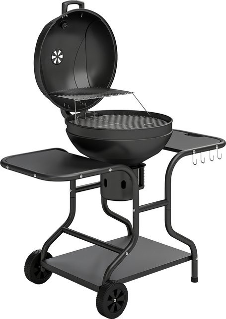 Outsunny Kugelgrill BBQ Smoker mit Seitentischen, Thermometer und Rädern, B/T/H: 129 x 63,5 x 106,5 cm - Bild 1