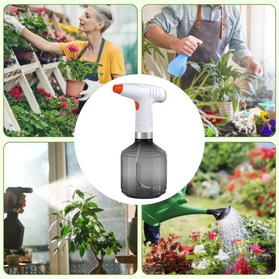 Alloet Automatischer Bewässerungszerstäuber mit 900 ml Volumen, USB wiederaufladbar, Bewässerungsflasche für den Haushalt mit 360 Grad drehbarer Düse, Schwarz/Grau - Bild 3