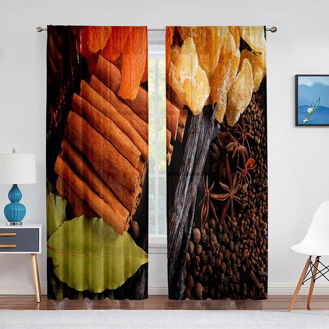 Transparenter Chiffon-Vorhang mit Gewürze und Kräuter Paprika Motiv, B: 100 cm, H: 250 cm - Bild 1