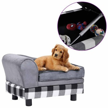 VidaXL Hundesofa aus Holz mit grauem Stoffbezug, abnehmbarem Bezug und rutschfester Unterseite - Bild 2