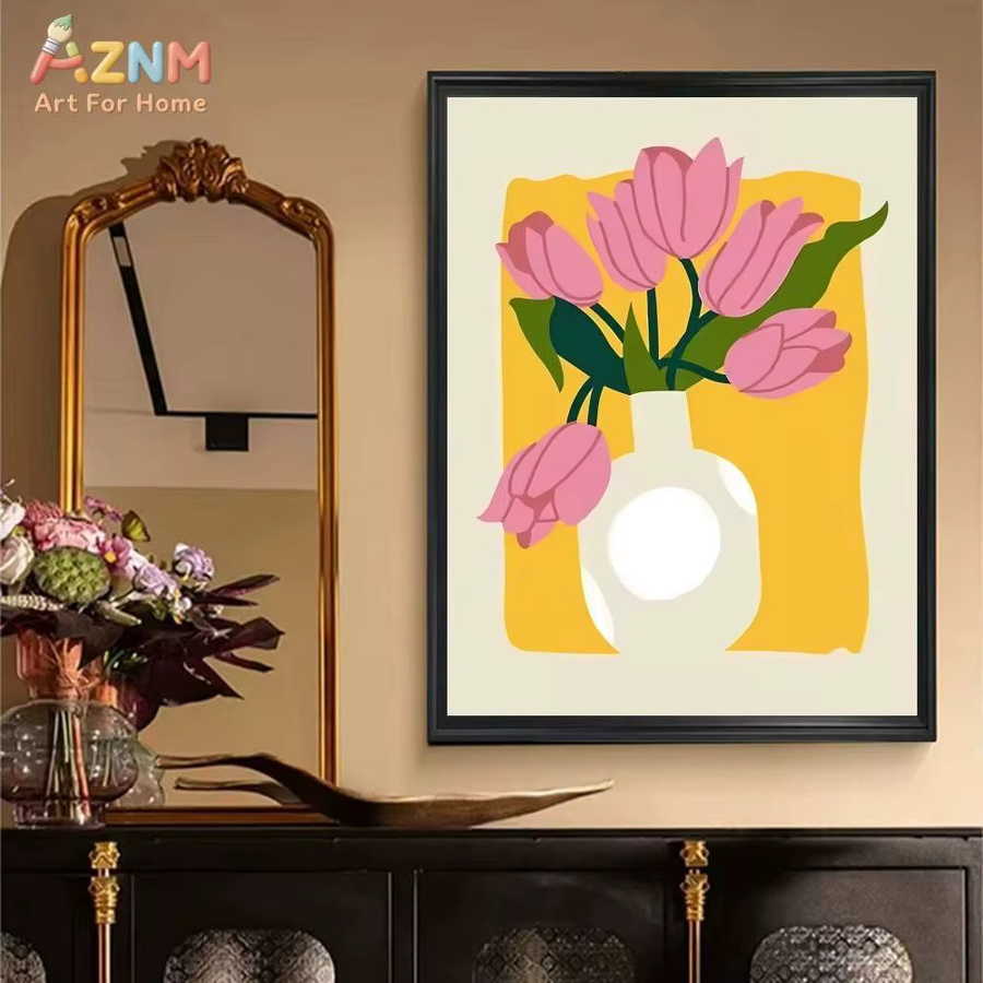 AZNM Moderne Leinwand-Wandkunst mit Zitronen und Tulpen, abstrakter Obst- und Blumen-Druck in Mehrfarbig für deine Küchen- und Heimdekoration - Bild 4