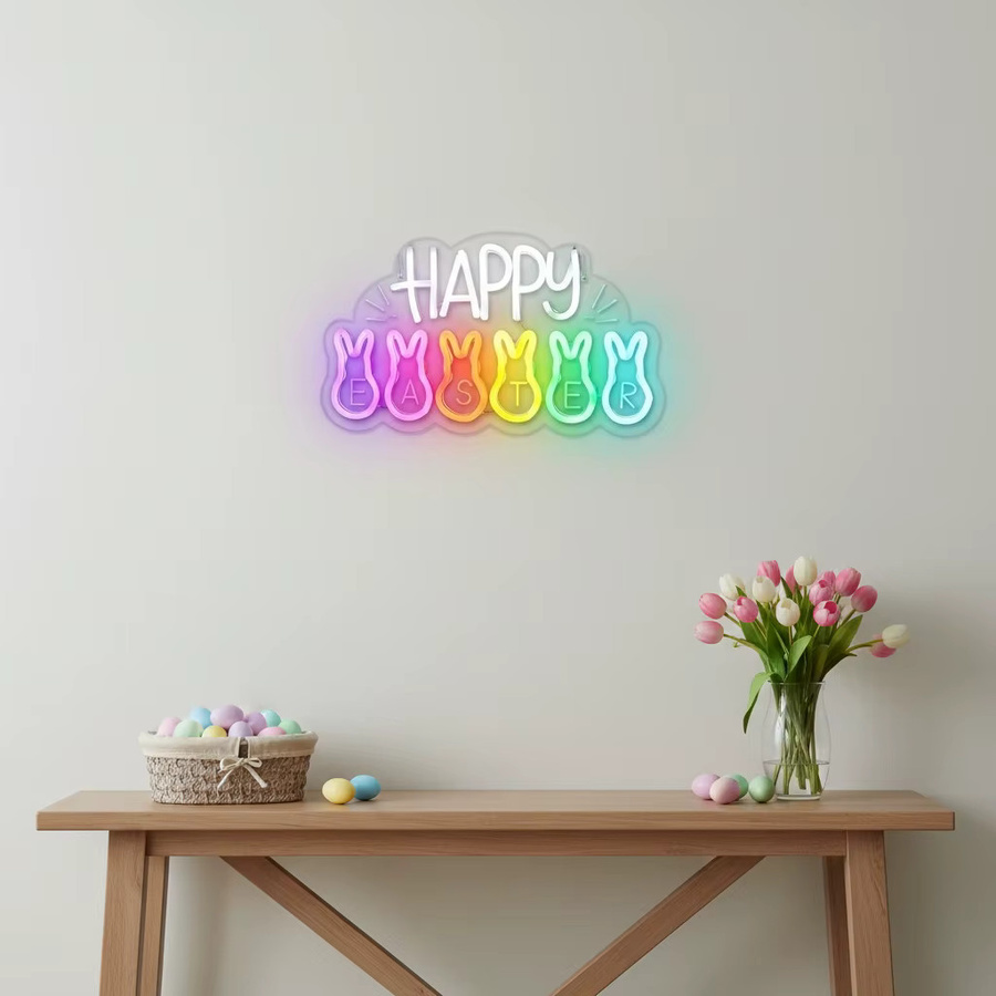 Dimmbares Neon-Schild Happy Easter in Multicolour als Wanddekoration für deine Osterparty, das per USB betrieben wird - Bild 3