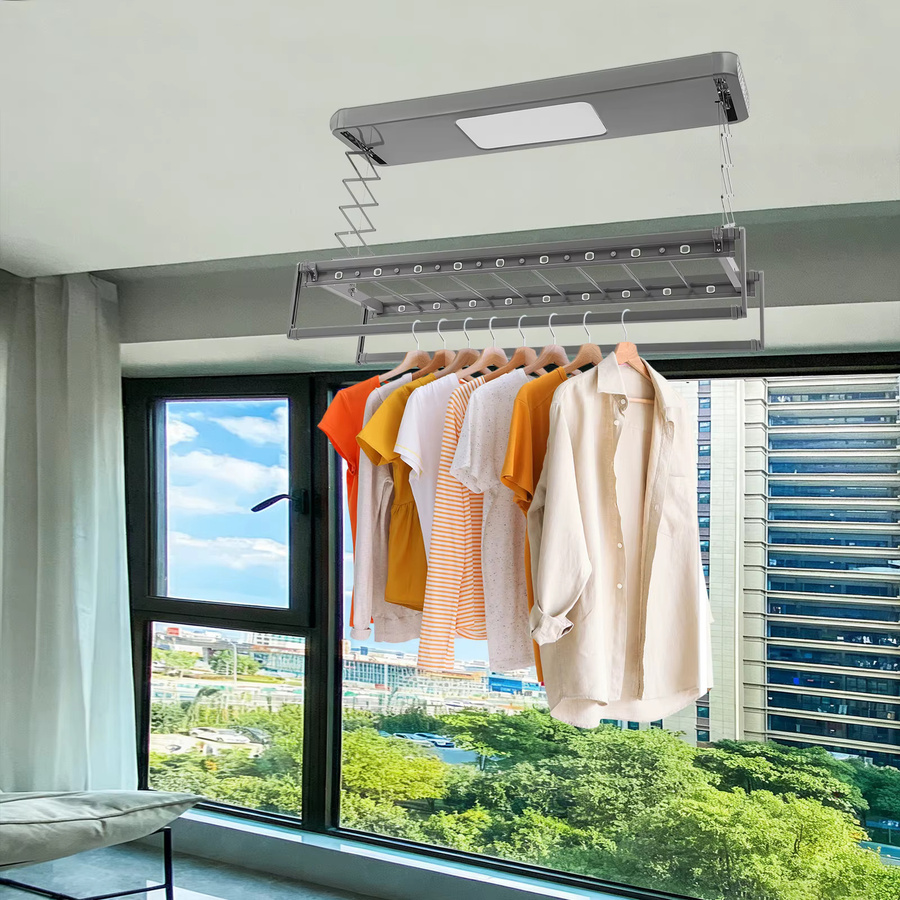 Bymaocar Deckenmontierter ausziehbarer Wäscheständer mit Fernbedienung und LED-Beleuchtung, 35kg Tragkraft - Bild 4