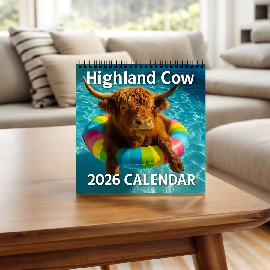 Wandkalender 2026 mit Hochlandkuh Motiv, 12 Monate Monatsplaner aus dickem Papier, Mehrfarbig - Bild 3