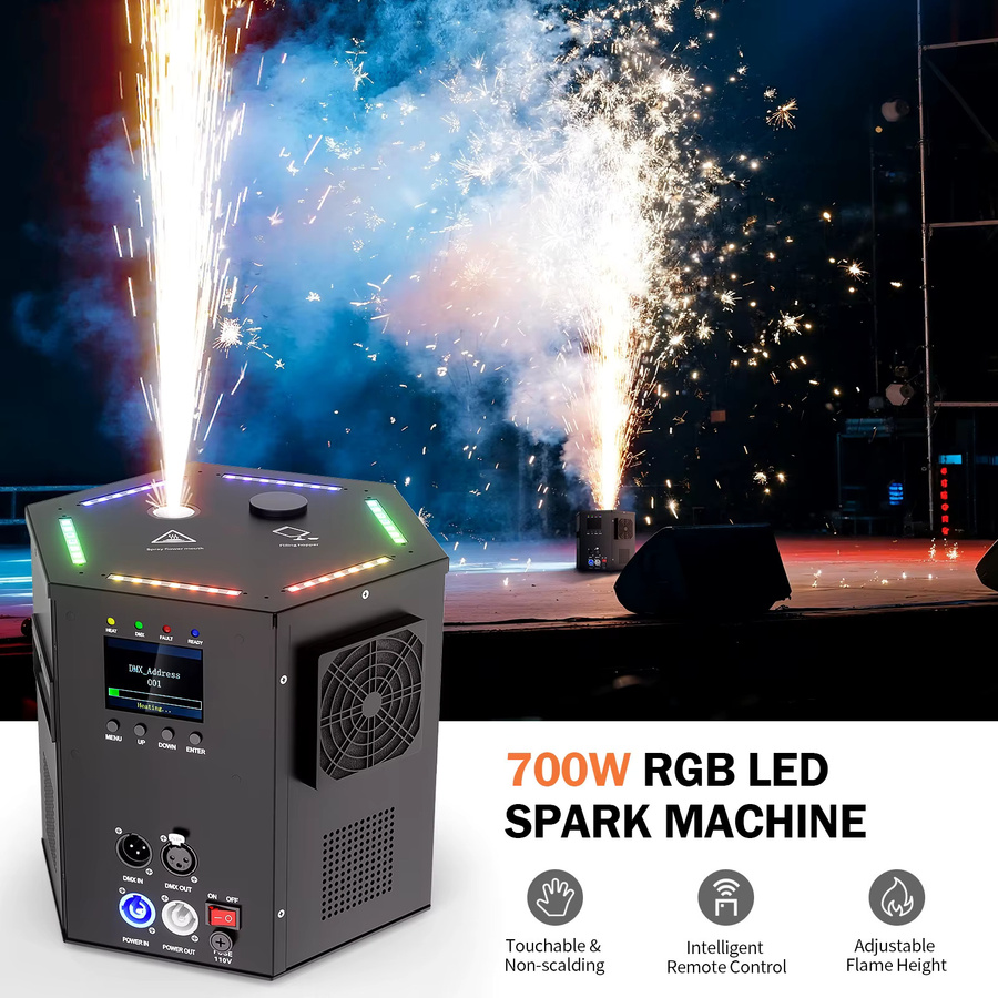 U'King RGB LED Kaltfunkenmaschine 700W mit DMX512 für Innen- und Außenbereich, Multicolour Effektmaschine in Schwarz - Bild 2