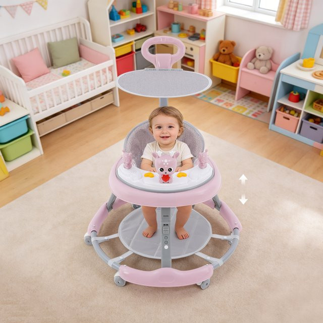 Bymaocar Faltbarer Babywalker in Rosa mit Sonnenschutz und 6 Universalrädern für Babys von 6 bis 18 Monaten - Bild 1