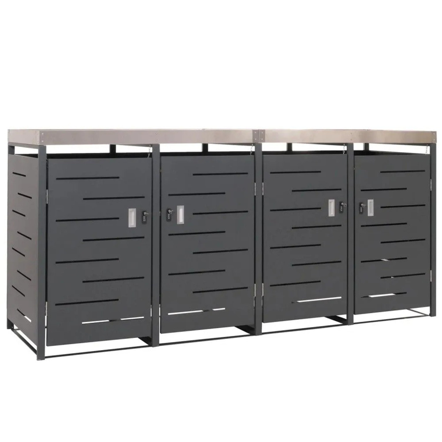 MCW 4er-Mülltonnenverkleidung H40 Mülltonnenbox und Pflanzkasten aus Edelstahl-Metall-Kombi B/T/H: 264 x 125 x 84 cm - Bild 2