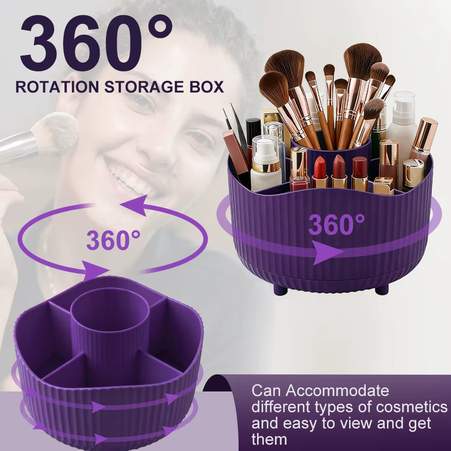 RUNTOIN Drehbarer Make-up-Organizer in Lila als Desktop-Aufbewahrungsbox für Kosmetik, Pinsel, Parfüm und Schmuck - Bild 2