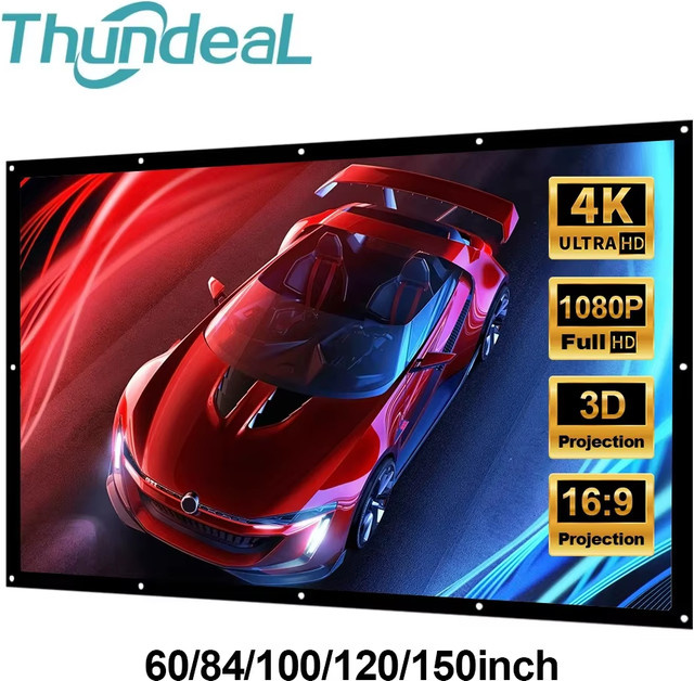 ThundeaL Faltbare Projektionswand in Weiß, 100 Zoll, Format 16:9, für Full HD, 2K und 4K Projektoren - Bild 1