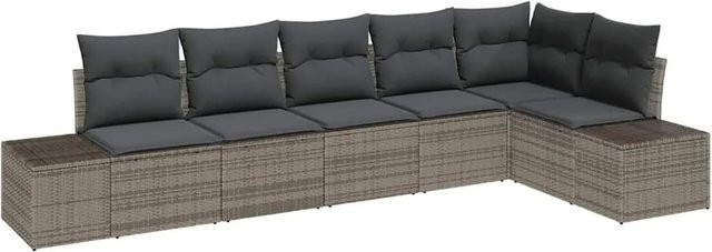 vidaXL Gartensofa-Set aus Poly-Rattan in Grau mit integriertem Stauraum und Polstern, 6-teiliges L-Shape Lounge-Set - Bild 1