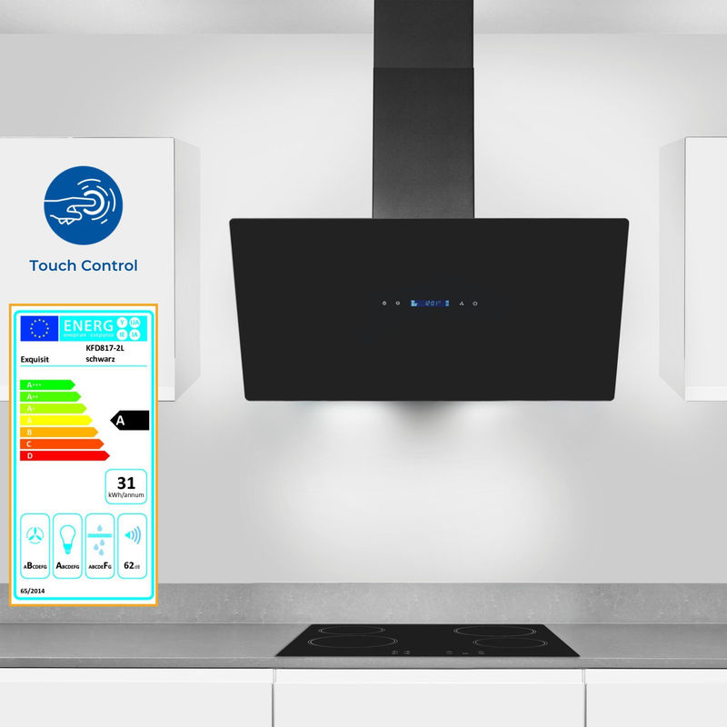Exquisit KFD 817-2 L Kopffreie Dunstabzugshaube in Schwarz mit Umluftbetrieb und LED-Display - Bild 3
