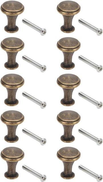 10er Set Runde Einlochgriffe aus Zinklegierung in Grünbronze für Schubladen und Schränke, Durchmesser: 20 mm, Höhe: 25 mm - Bild 1