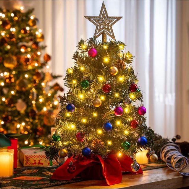 Joyfy Mini-Weihnachtsbaum mit bunten Lichtern und Dekoration, Tischweihnachtsbaum in Multicolor, Höhe: 60 cm - Bild 1