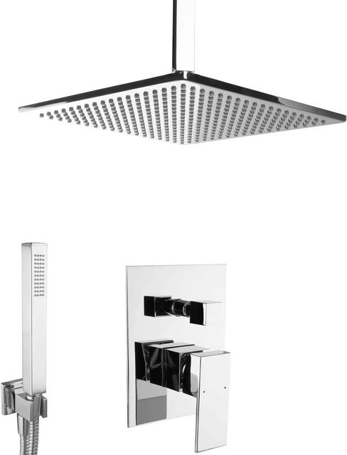 PaulGurkes Unterputz Dusch Set aus Messing mit Regenbrause und Handbrause in Chrom - Bild 1