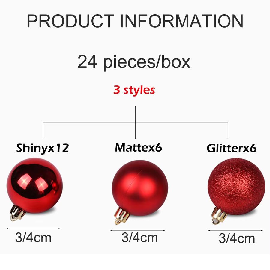 Surpsea Weihnachtskugeln Set in Rot und Grün, 24 Stück Hängeornamente für den Weihnachtsbaum, Durchmesser: 3 bis 4 cm - Bild 4