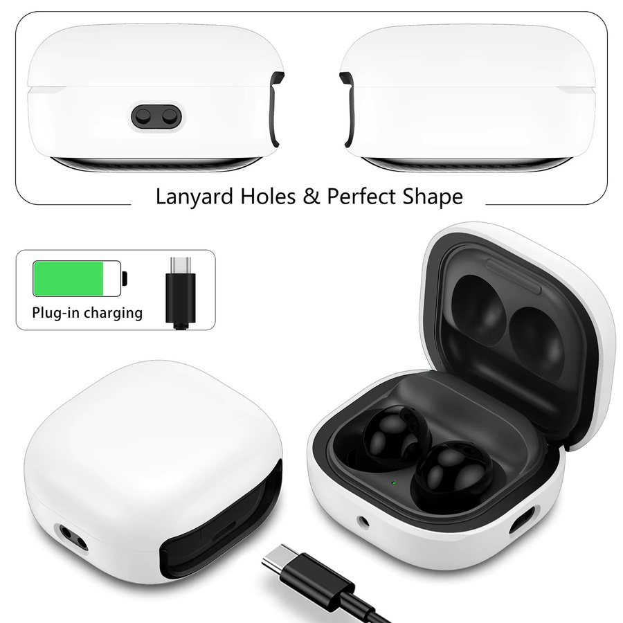 BEWZI Schutzhülle für Samsung Galaxy Buds FE, Buds Pro, Buds2 und Buds2 Pro mit Faserstreifen und Trageband in Grau - Bild 5