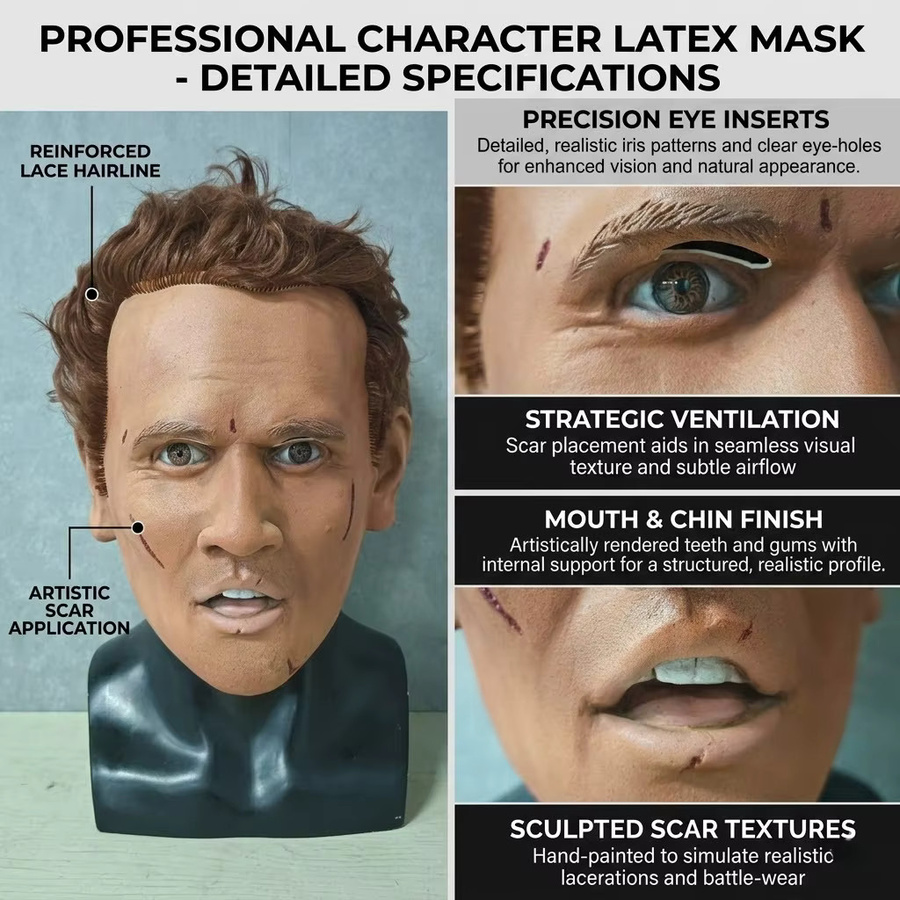 Patygr Maske Hübscher junger Mann, Latex Gesichtsbedeckung, Unisex, Gummi - Bild 3