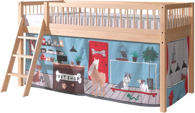 FAGUS halbhohes Kinderbett aus Buche massiv natur mit Lattenrost und Textilset Pet Shop, B/T/H: 90 x 200 cm - Bild 1