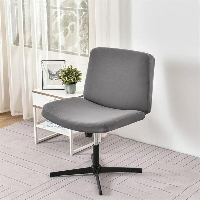 Ärmelloser Stuhlbezug für Büroschreibtischstühle mit mittlerer Rückenlehne und breitem Sitz, einfarbig, 100% Polyester - Bild 1