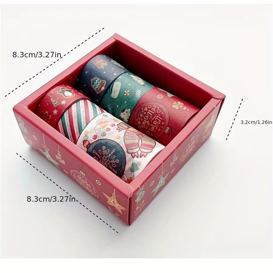 6 Stück Weihnachts Washi-Tapes aus Papier in Rot und Multicolour für Scrapbook, DIY und Geschenkverpackungen - Bild 4