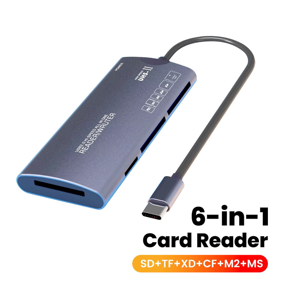 Multifunktionaler 6-in-1 USB-C Speicherkartenleser von elough für SD, TF, MS und XD sowie CF Karten für PC und Laptop - Bild 5