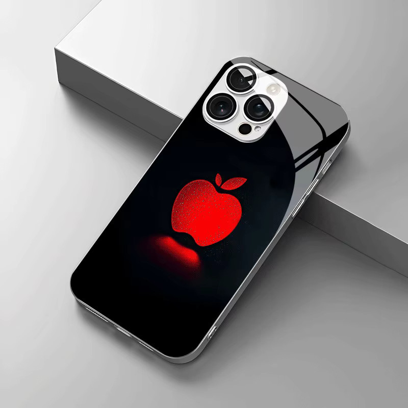 Rote Handyhülle aus Glas mit Silhouette-Muster und silbernem Galvanik-Cover für Apple iPhone 11 bis 17 Pro Max Plus und 17 Air - Bild 1