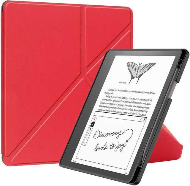 Amazon Schutzhülle für Kindle Scribe 10,2 Zoll aus PU-Leder mit faltbarem Ständer, Auto Wake/Sleep Funktion und Stifthalter in Rot - Bild 1