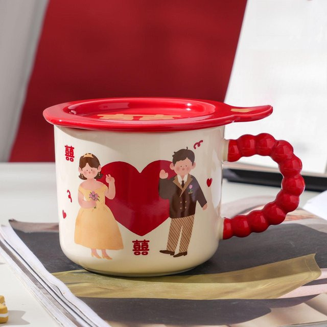 Paar Hochzeit Keramiktassen mit Deckel von Yiran Furniture, Mehrfarbig, 400 ml pro Tasse - Bild 1