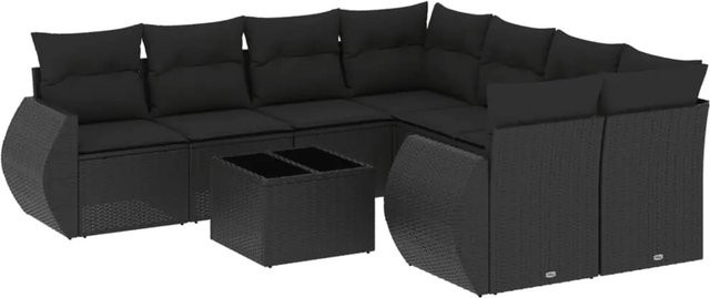 vidaXL 9-tlg Garten-Sofagarnitur aus Poly-Rattan mit Kissen in Schwarz - Bild 1