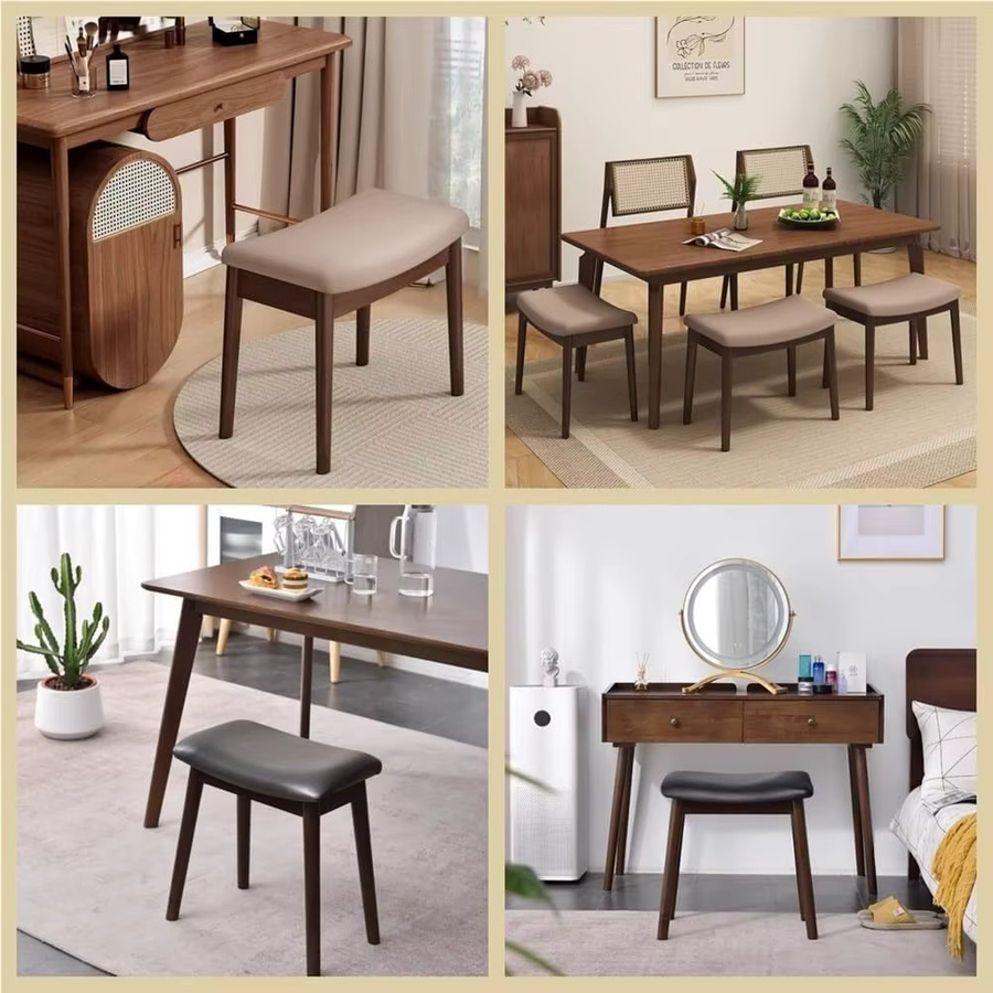 Guanglie Schminkhocker mit Holzbeinen und gepolsterter Kunstleder-Sitzfläche in Beige oder Weiß - Bild 5