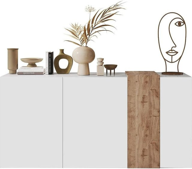 Vente-unique Sideboard Cayno in Naturfarben Hell und Weiß, Breite: 180,5 cm - Bild 1