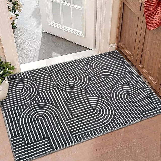 Rutschfeste Fußmatte Lodestar mit geometrischem Streifenmuster in Grau, B/T: 50 x 30 cm - Bild 1