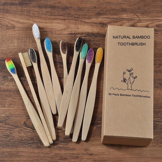 Bamboo World Zahnbürste, Holzkohle, weiche Borsten, 10 Stück, Unisex - Bild 1