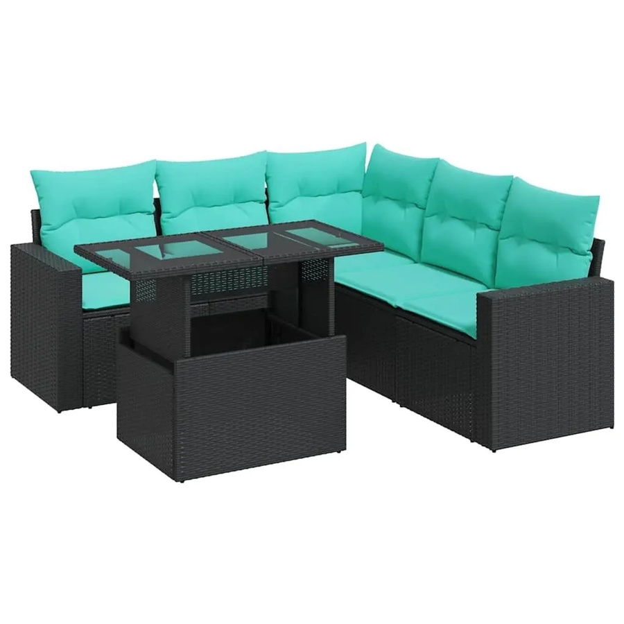 vidaXL 6-teilige Garten-Sofagarnitur aus Poly-Rattan mit Kissen in Schwarz - Bild 2