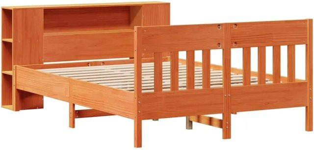 vidaXL Massivholzbett aus Kiefernholz mit Regal in Braun, Rustikaler Stil, B/T/H: 140 x 190 x 82 cm - Bild 1