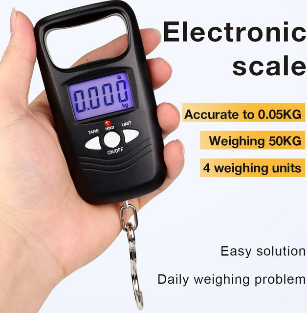 Digitale Hängewaage JUANJUAN mit LCD-Display und Haken, Tragbare Gepäckwaage bis 50 kg, Schwarz - Bild 1