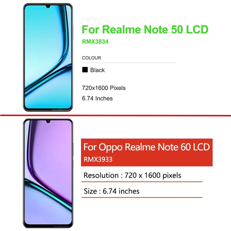 LCD-Display Touchscreen-Einheit für Realme Note 50 RMX3834 und Realme Note 60 RMX3933 in Schwarz - Bild 2