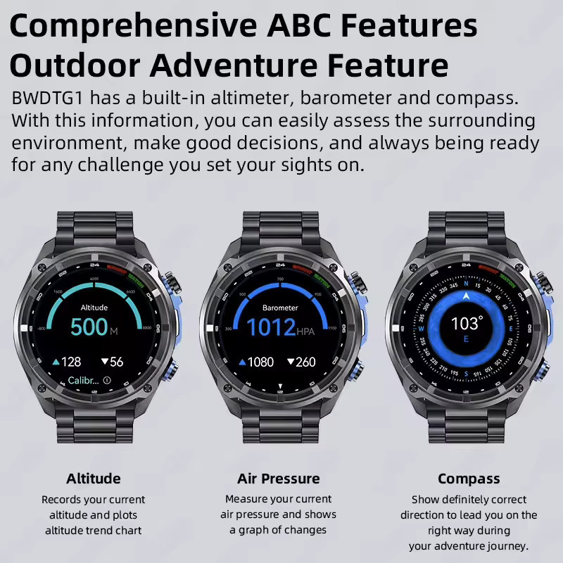 GUHUAVMI Smartwatch für Männer mit GPS Offline-Karten, Kompass, Bluetooth-Anruffunktion und 10ATM Wasserdichtigkeit, Schwarz - Bild 4