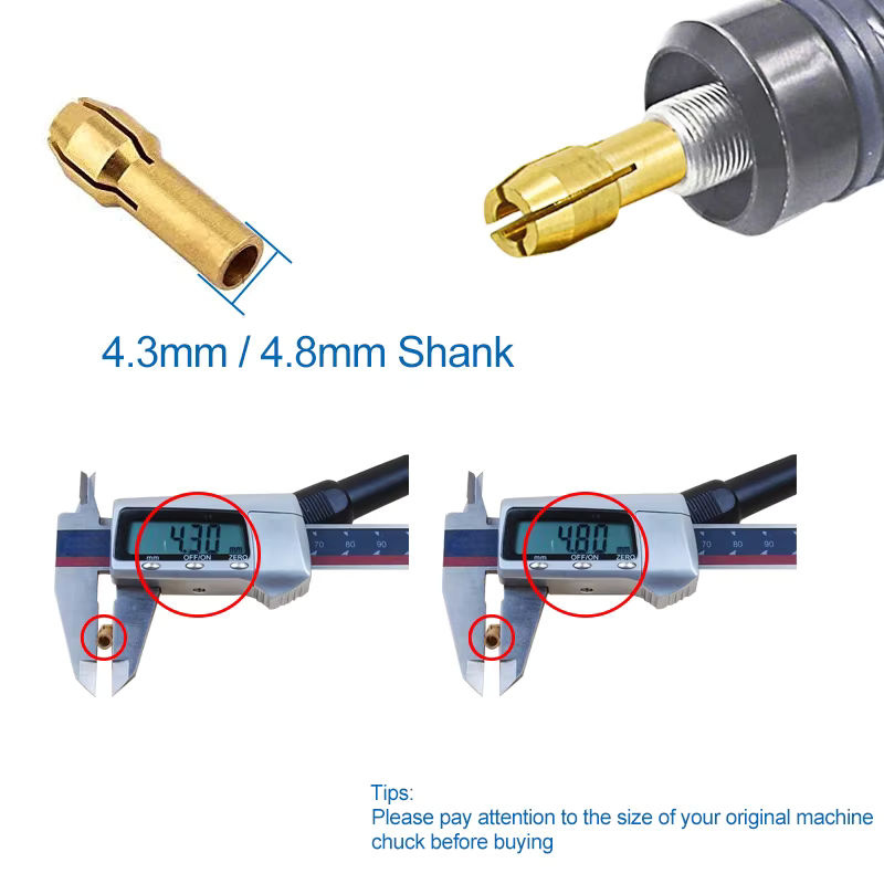 XCAN Mini-Messing-Bohrfutter Set mit 10 Stück Spannzangen-Bits für Dremel-Zubehör, Spannbereich 0,5–3,2 mm, Schaft 4,3 mm und 4,8 mm - Bild 3