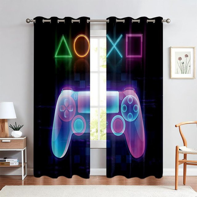 Yiran Furniture Gaming Vorhänge mit Game Controller Print, 2er-Set, Schwarz, B: 50 cm, H: 140 cm - Bild 1