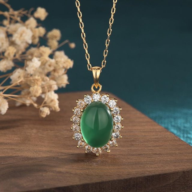 Wucifang Jewelry Halskette, 925 Silber, Grüner Jade, Herren, 45cm - Bild 1