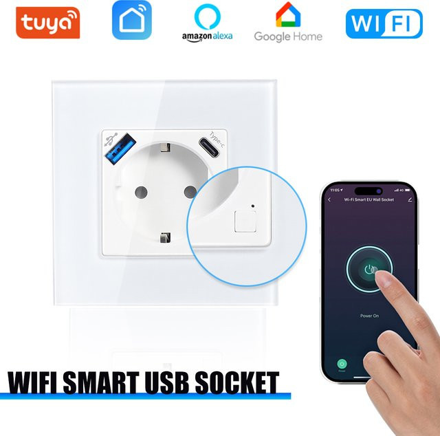 GEYA WLAN EU-Steckdose mit 20W Typ-C USB-Schnellladeanschluss, Smart Home Steckdose in Weiß, kompatibel mit Tuya Smart Life und Alexa, 16A - Bild 1
