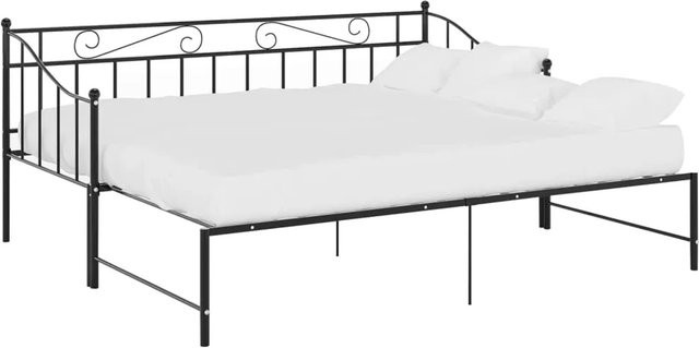 vidaXL Ausziehsofa Bettgestell aus pulverbeschichtetem Metall in Schwarz, B/T/H: 90 x 200 cm - Bild 1