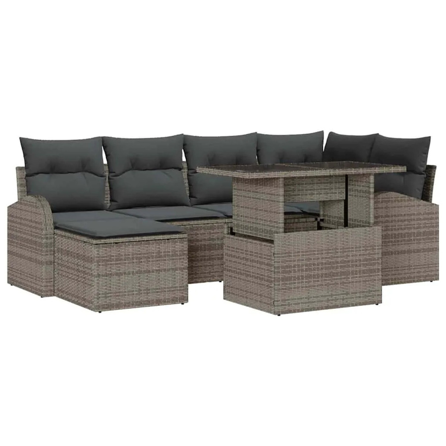 vidaXL Garten-Sofa-Set aus Poly-Rattan mit Speicherfunktion, 7-teilig, Grau - Bild 2