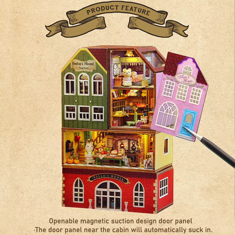 zuuton Holzpuppenhaus mit Möbeln, Licht, Miniaturen, 3D-Puzzle-Montagemodelle - Bild 3