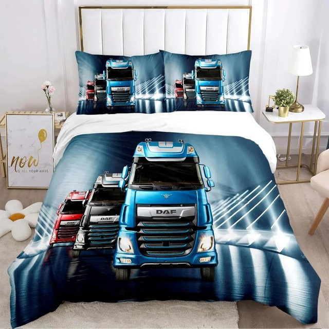 3D D-Daf LKW Retro Bettwäsche-Set aus Mikrofaser in Blau, B/H: 140 x 210 cm - Bild 1