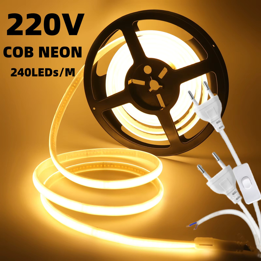 HEGEHE COB LED Neon Streifen IP65 mit 240 LEDs pro Meter, 230V, Weiß, flexibler Klebestreifen mit EU-Stecker - Bild 5